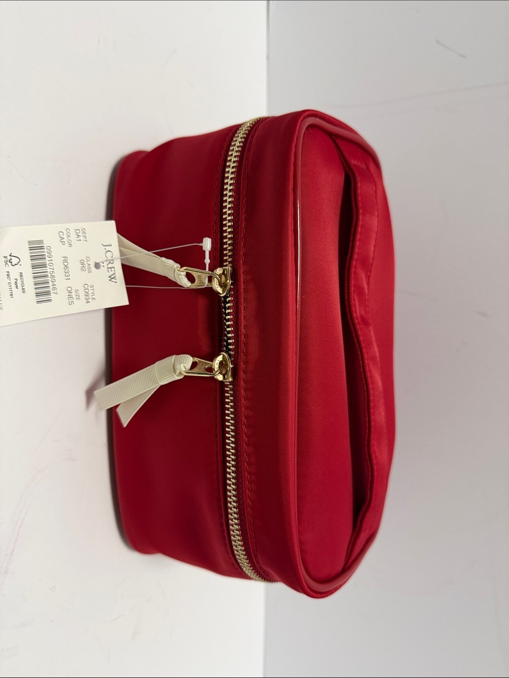 J. Crew Factory Red Cosmetic Case with Gold Zippers